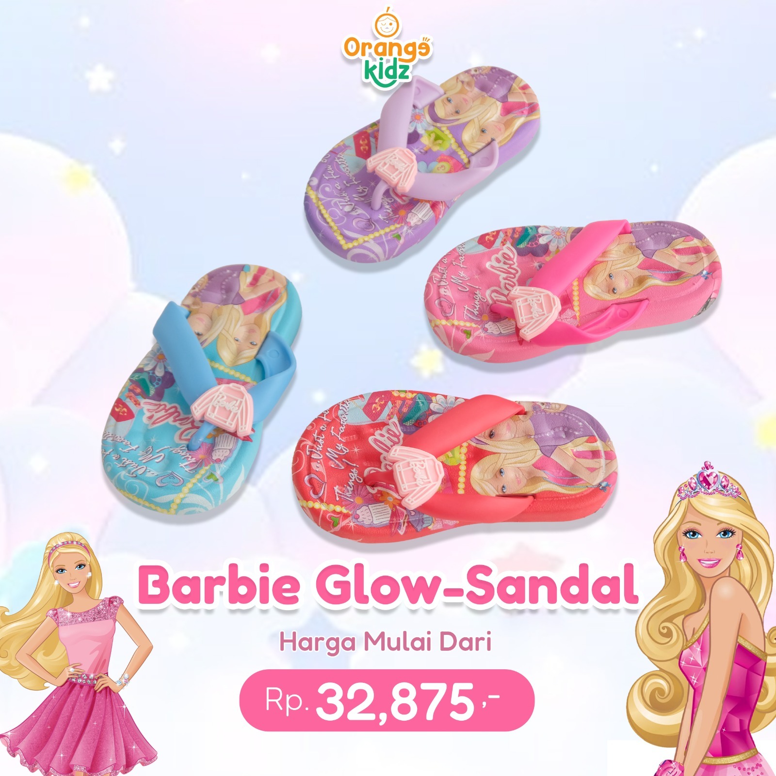 Sendal Anak Perempuan Motif Barbie Glow Sandals