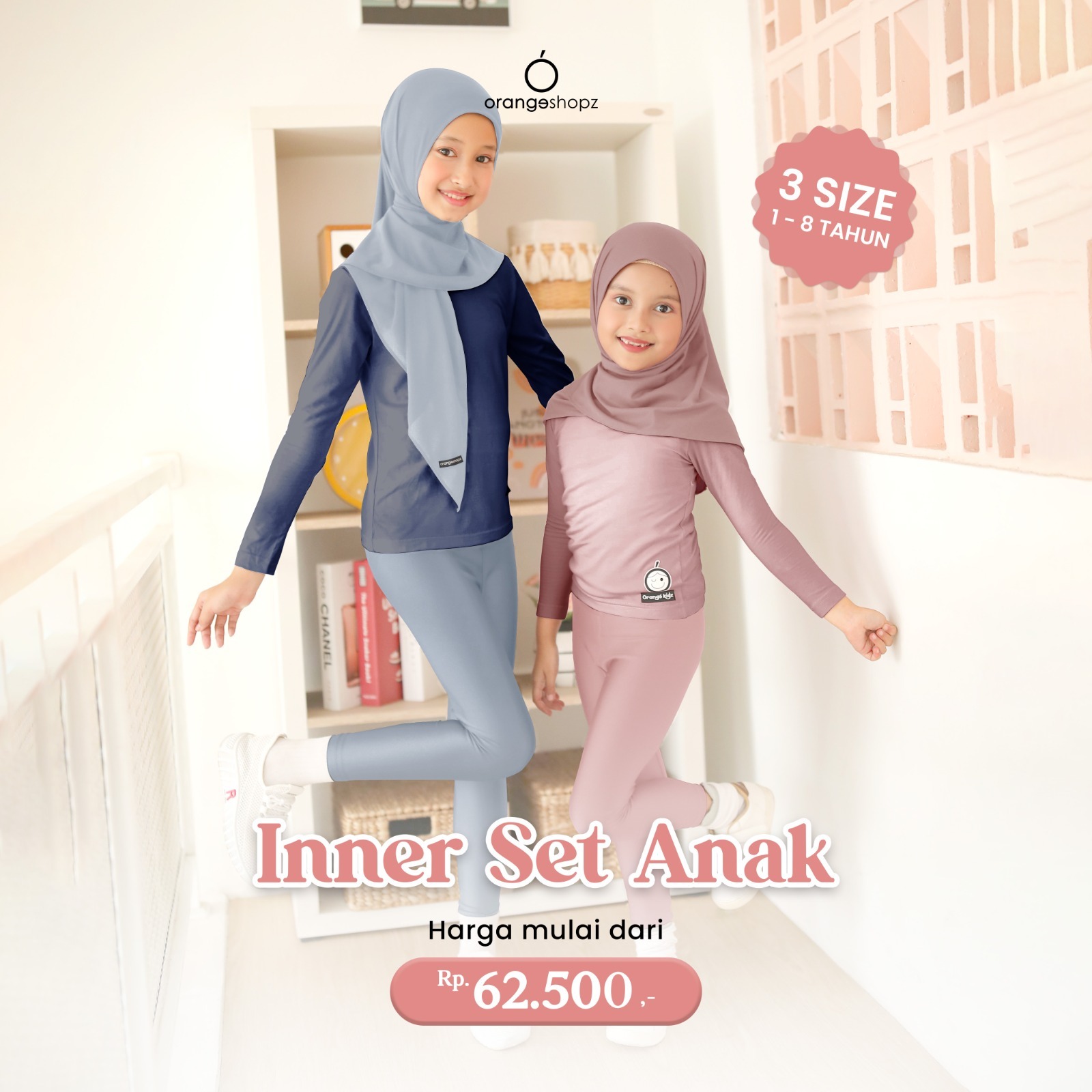 Setelan Manset Legging Panjang Kaos Rayon Inner Set Anak 1-8 Tahun