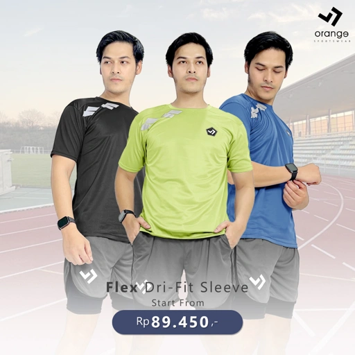Image of Kaos Olahraga Pria / Baju Sport Futsal Fitness Running Gym Tenis Flex Dri-Fit Sleeve