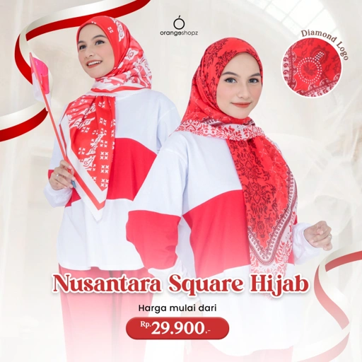 Image of Hijab Segiempat Merah Putih Motif Nusantara Ethnic Scarf