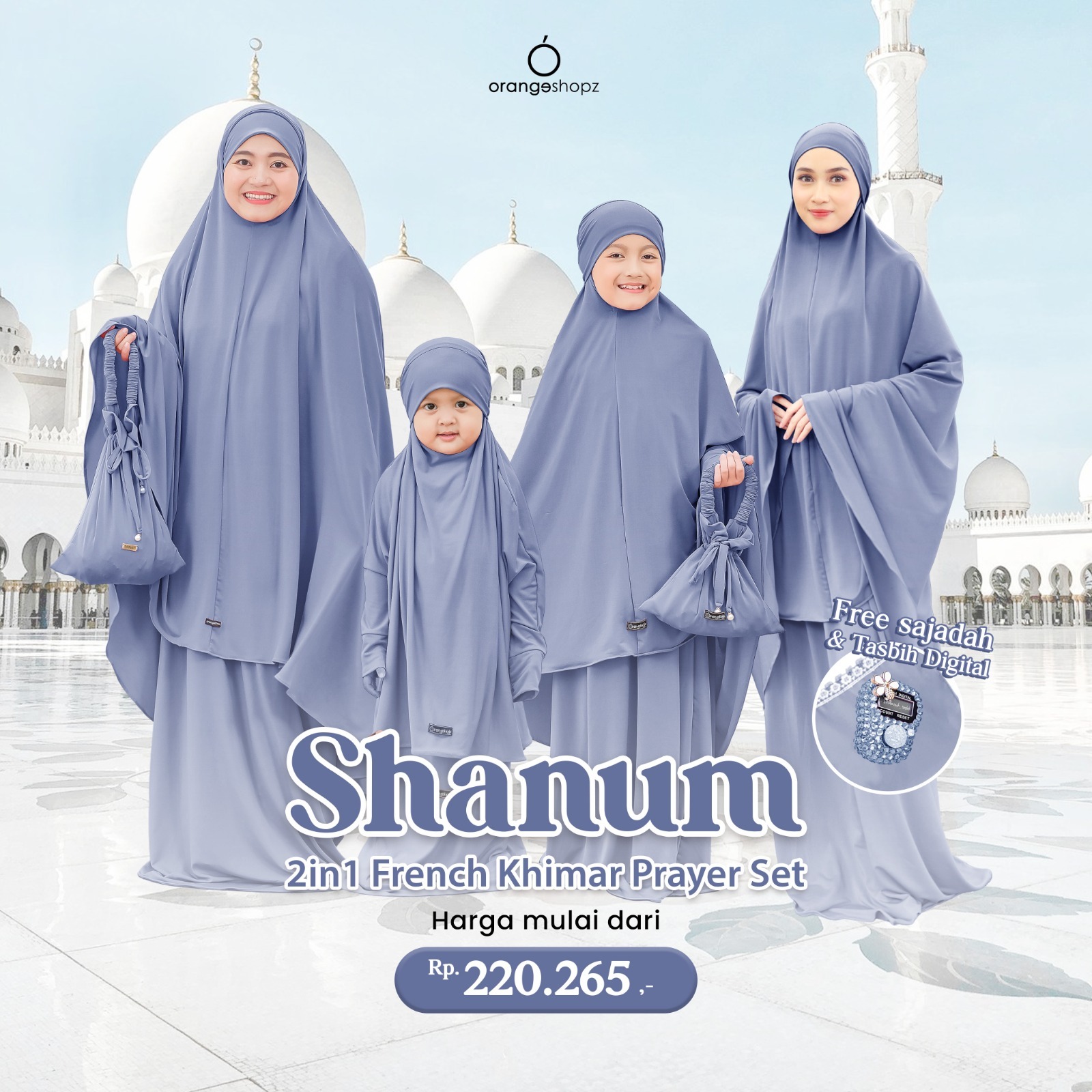 Mukena Shanum 2in1 Prayer Set - Mukena Set Multifungsi French Khimar Umroh Haji 