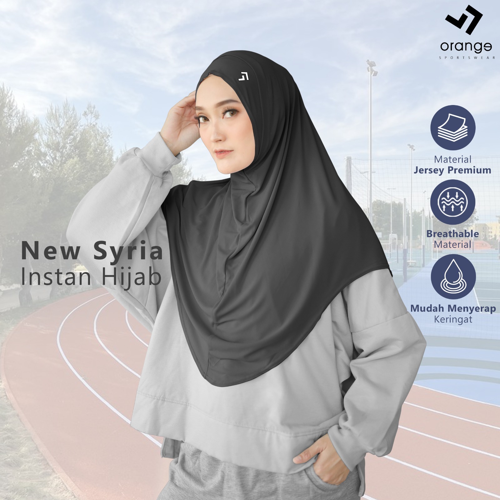 Bergo Sport Lubang Telinga Masker Jersey Premium New Syria Instan Hijab