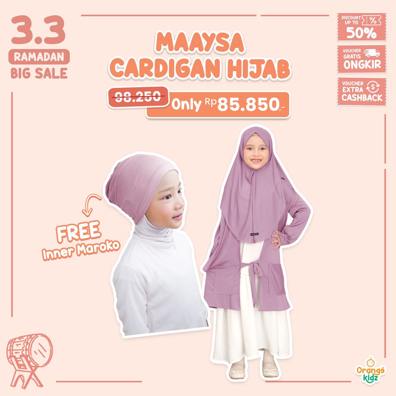 Hijab Instan Maaysa Anak Cardigan 2in1 Bergo Anak Jersey Premium