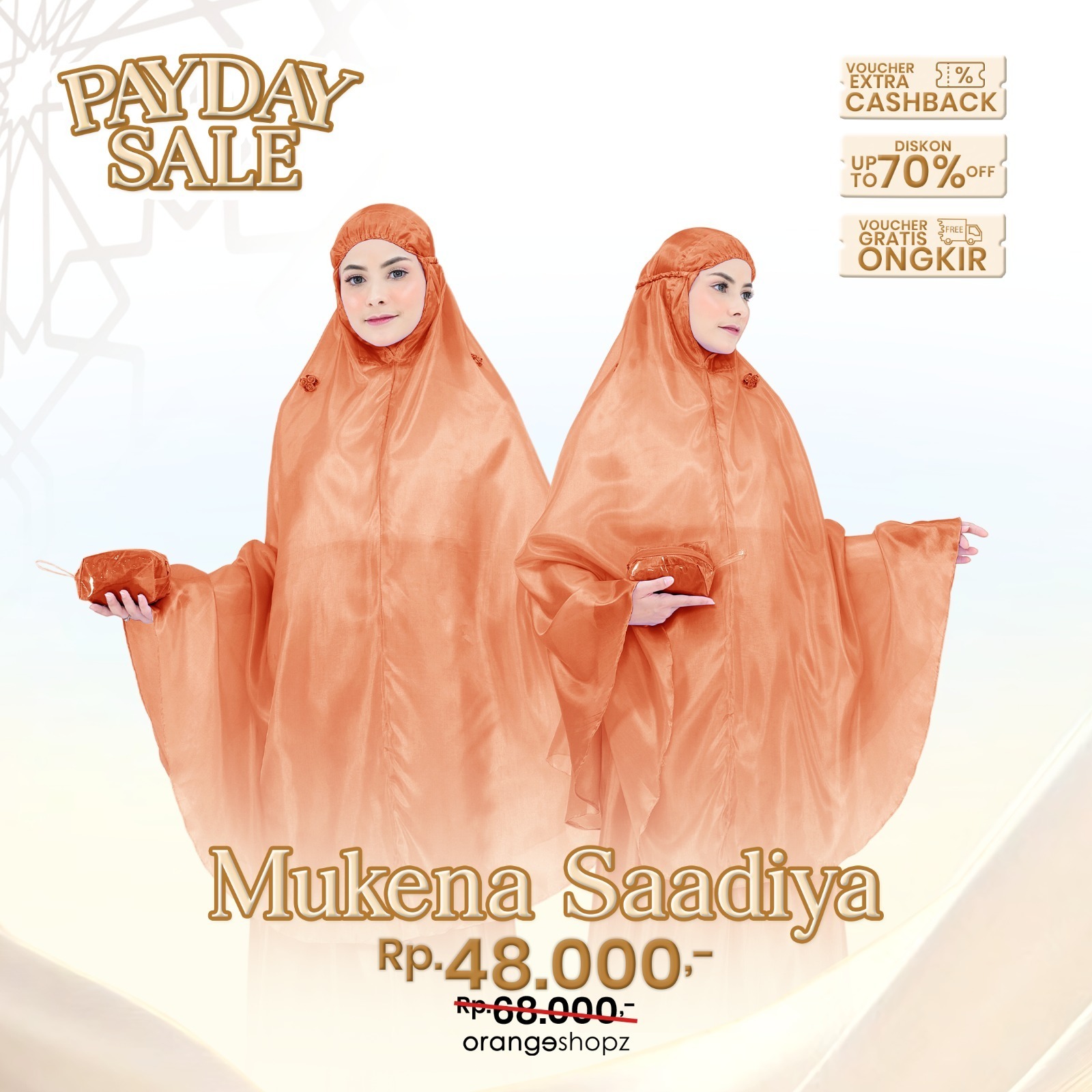Mukena Traveling Mini Parasut Saadiya Prayer Set FREE SEJADAH TASBIH