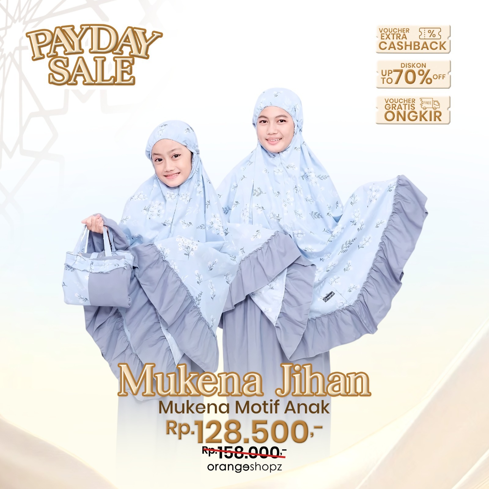 Mukena Anak Ruffle Model 2in1 Resleting Motif Series Premium Free Tas Sajadah