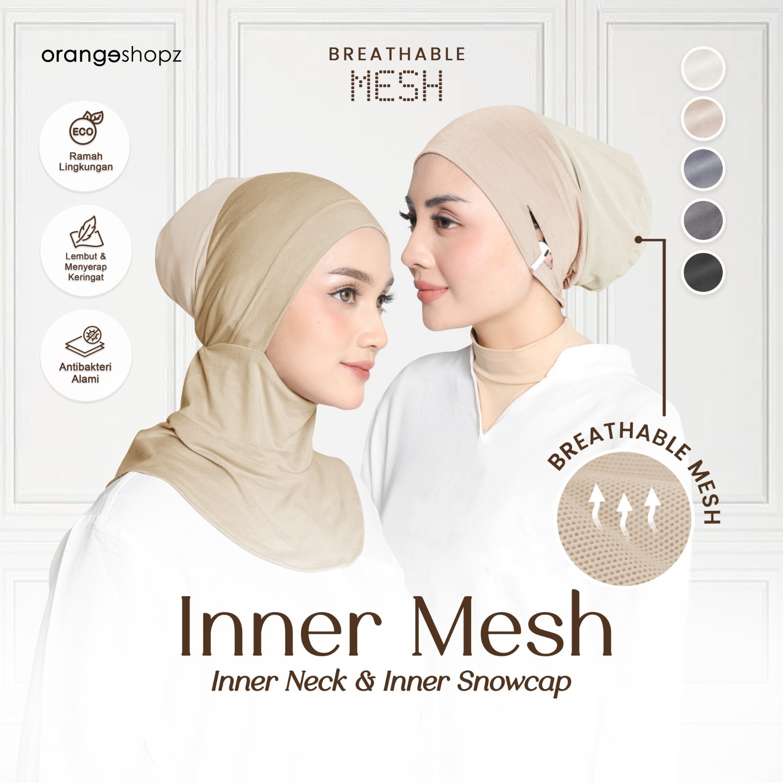 Inner Hijab Mesh Neck Snowcap Tencel Premium | Ciput Ninja Jaring Breathable by Orangeshopz Official Shop