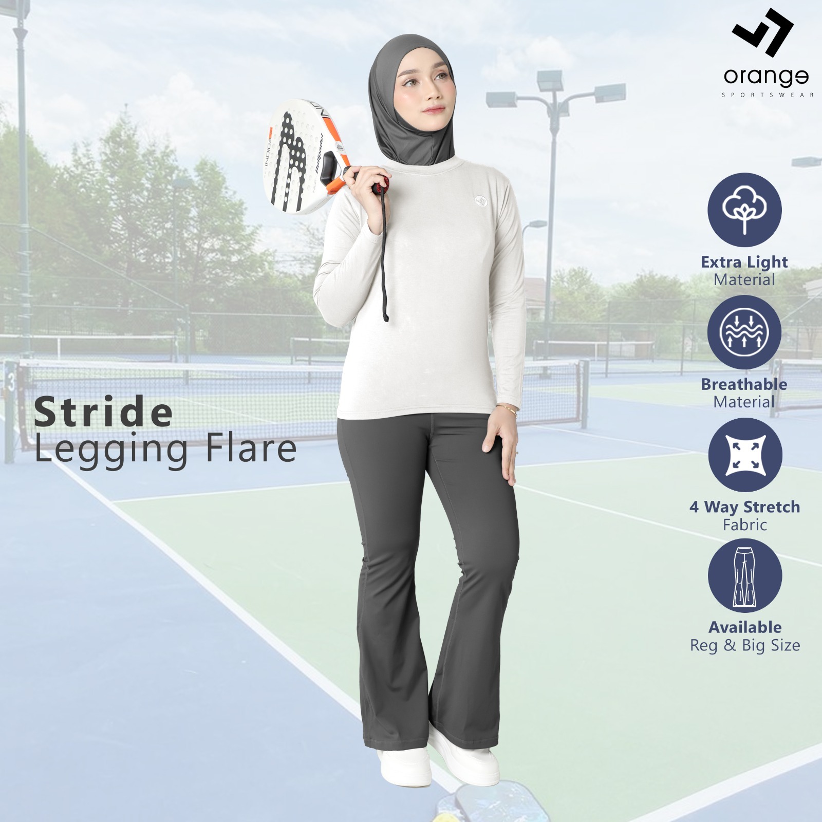 Celana Olahraga Wanita High Waist Cutbray Polos Stride Flare Legging Sporty Premium
