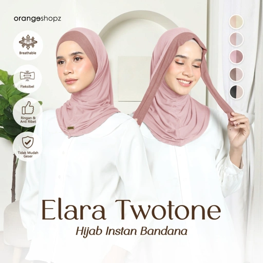 Orangeshopz - Elara Two Tone Hijab Instan Tali Bandana Bergo Slip On Tie Rayon Tencel Premium