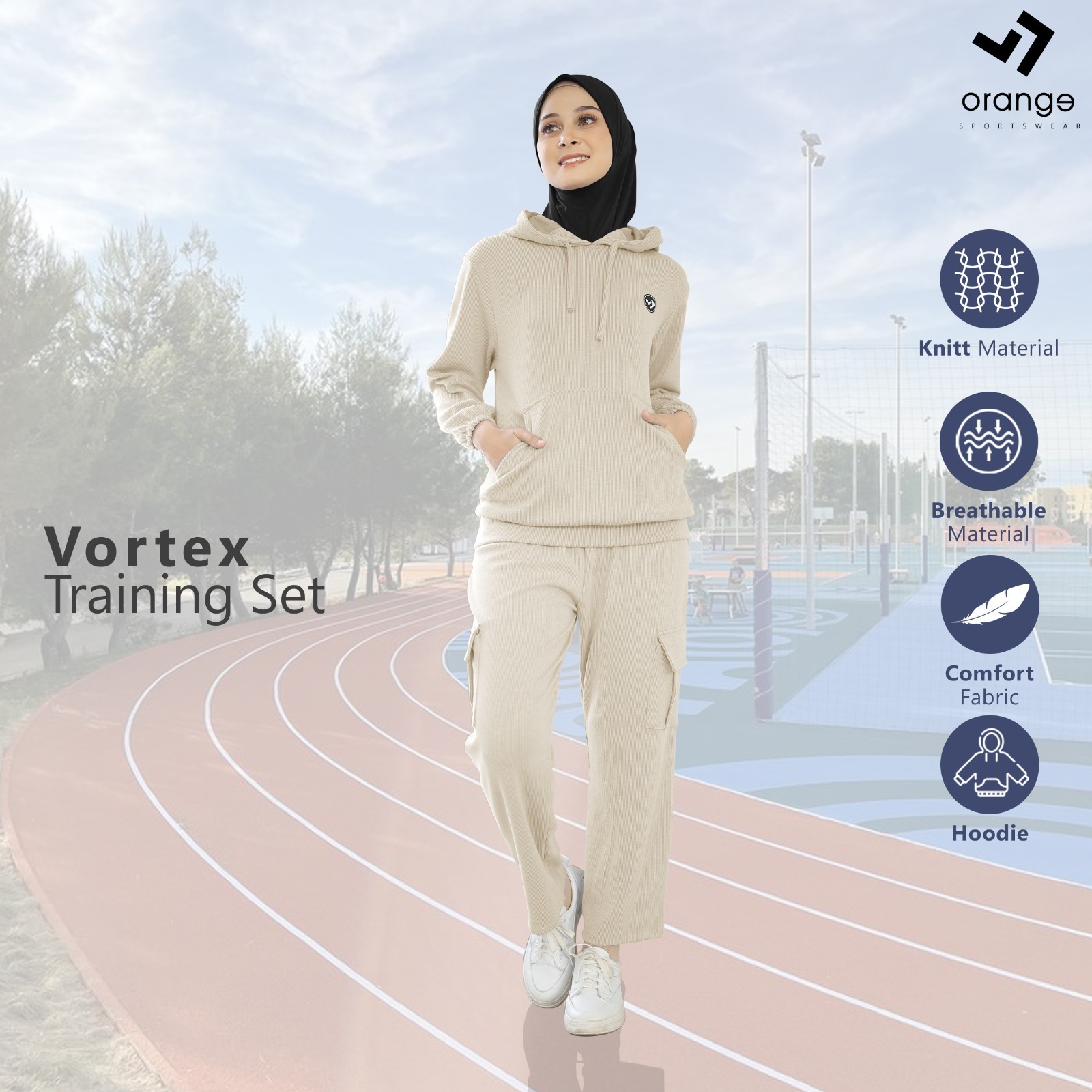 One Set Hoodie Knit Olahraga Wanita Vortex Training Set