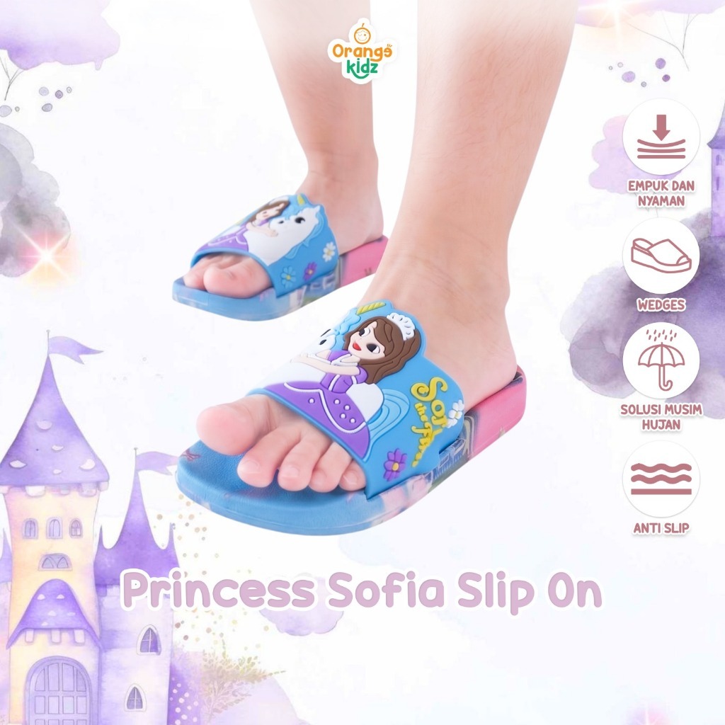 Sendal Selop Karet Anak Perempuan Import Model Princess SOFIA by Orangeshopz