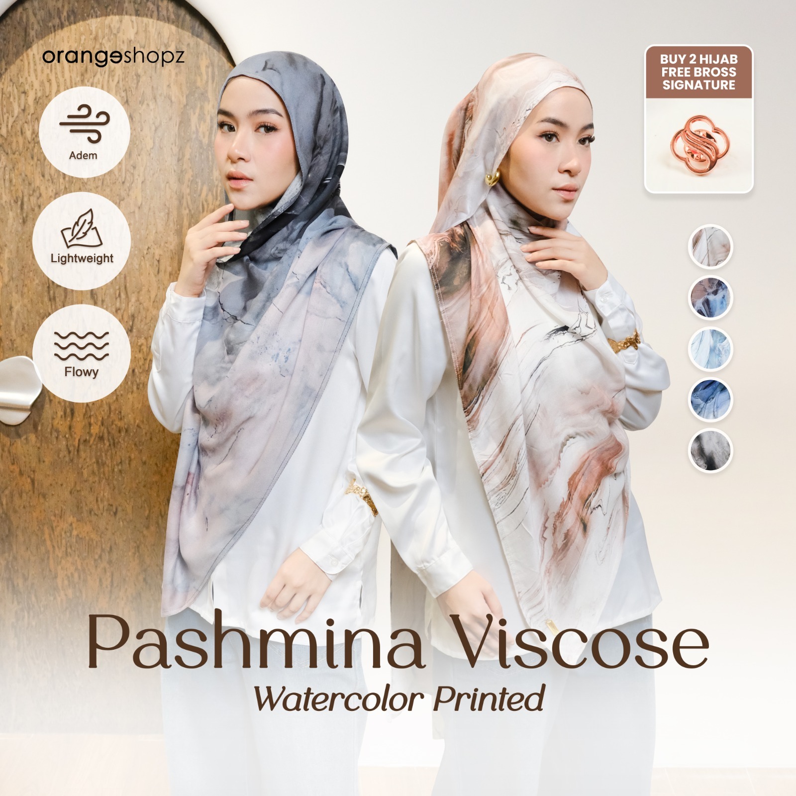 Orangeshopz - Pashmina Viscose Printed | Watercolor Pattern Printed Viscose Shawl