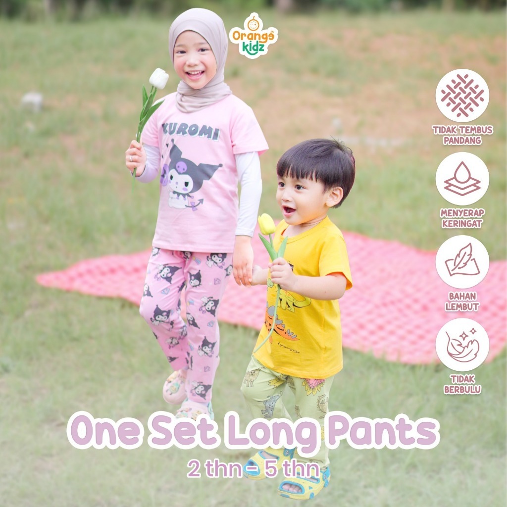 Setelan Santai Anak Perempuan Laki-Laki Karakter Kartun Kuromi Lucu Oneset Long Pants
