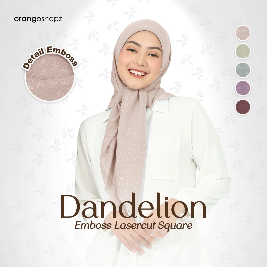 Hijab Segiempat Dandelion Lasercut Emboss Polycotton