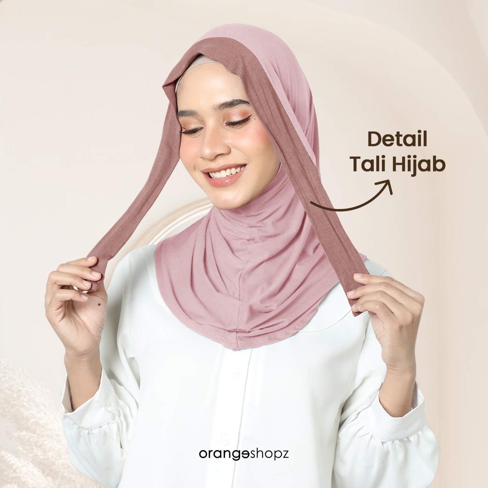 Orangeshopz - Elara Two Tone Hijab Instan Tali Bandana Bergo Slip On Tie Rayon Tencel Premium