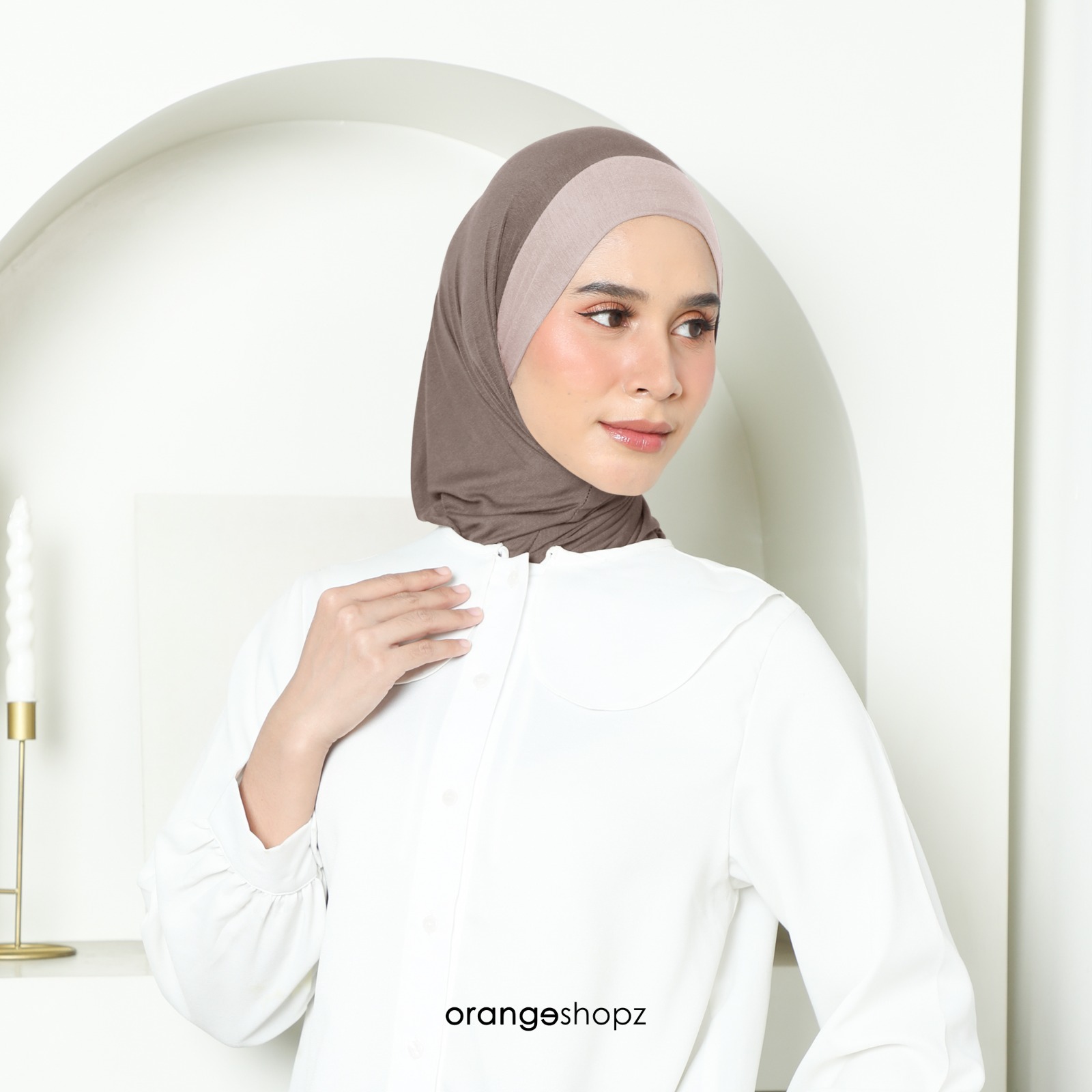 Orangeshopz - Elara Two Tone Hijab Instan Tali Bandana Bergo Slip On Tie Rayon Tencel Premium