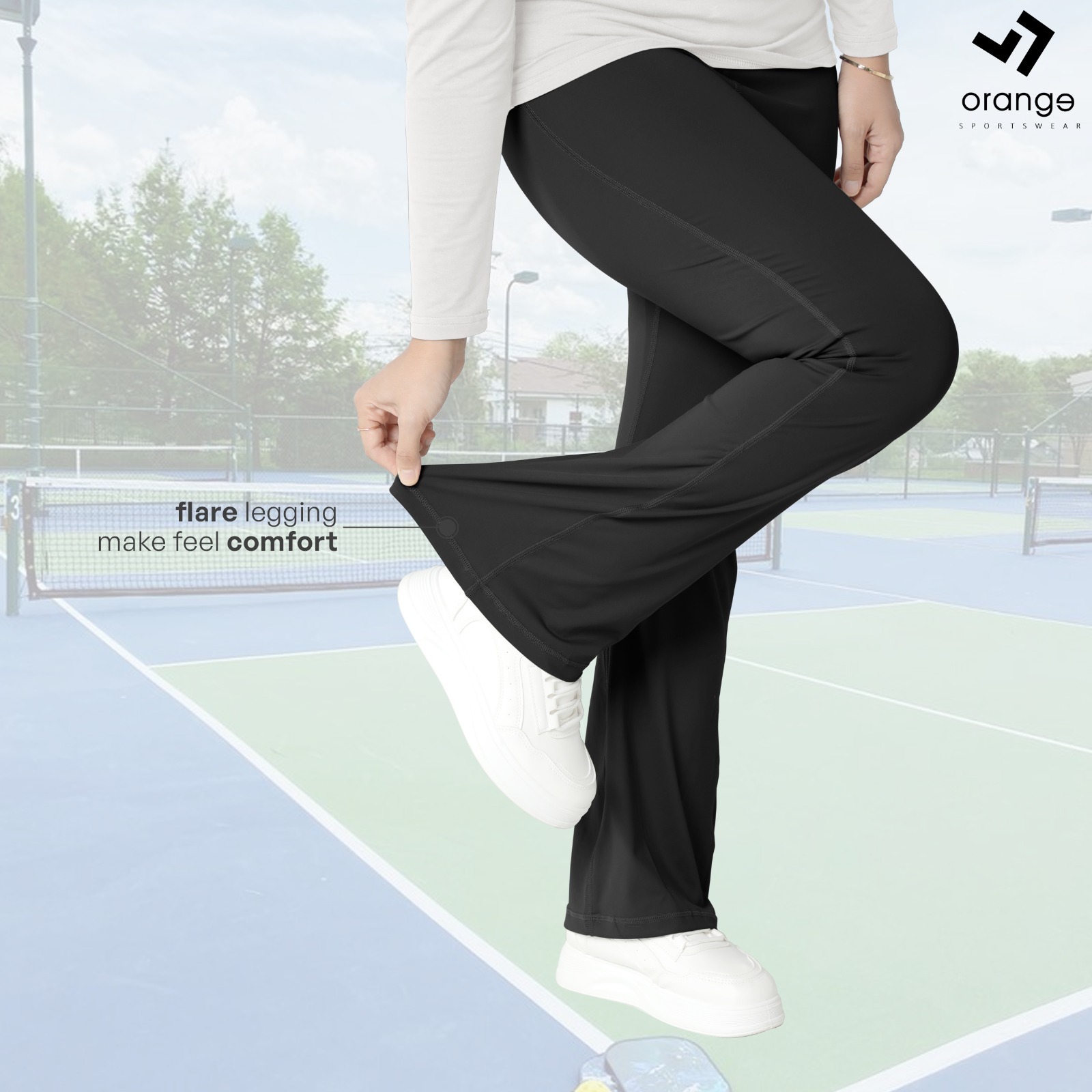 Celana Olahraga Wanita High Waist Cutbray Polos Stride Flare Legging Sporty Premium