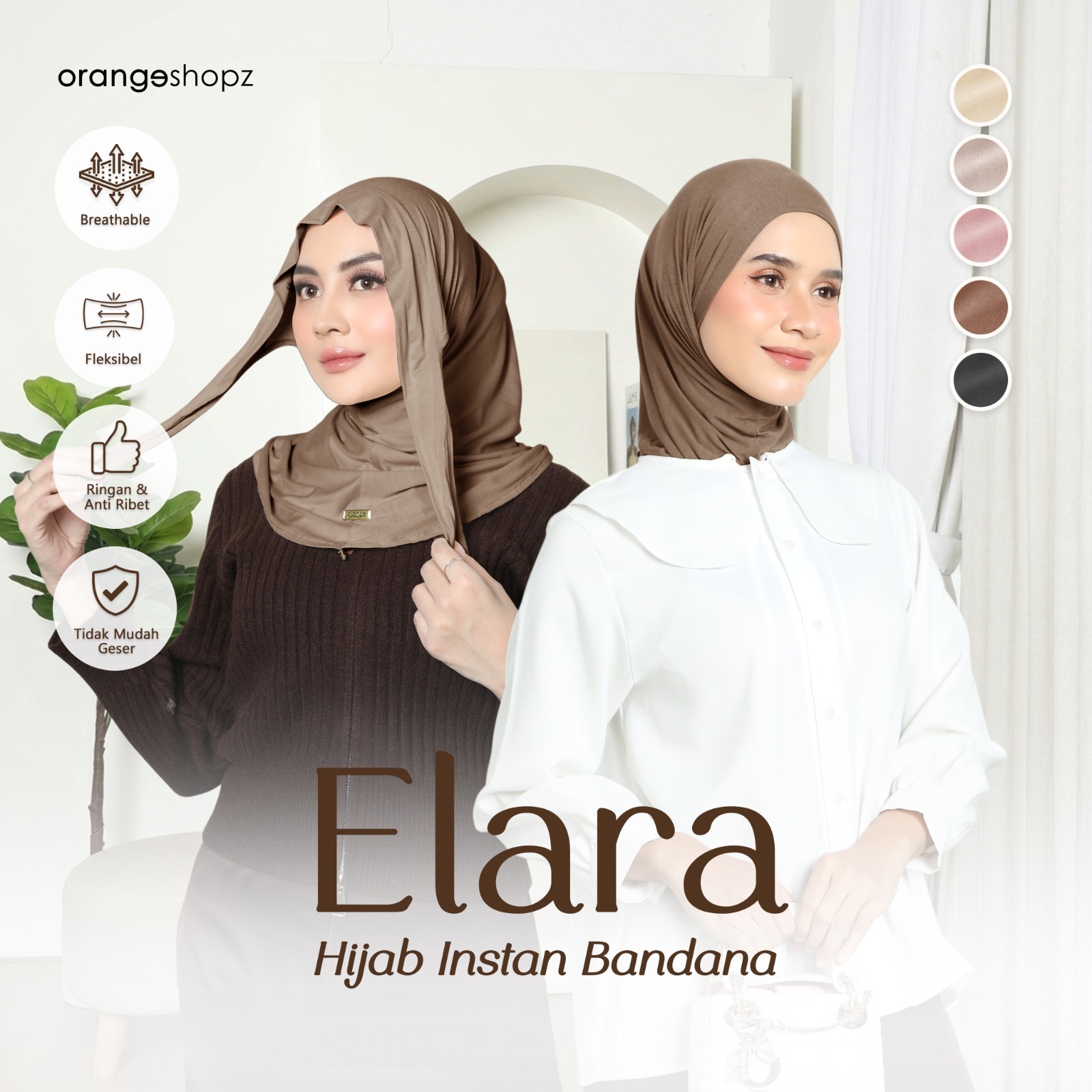 Orangeshopz - Elara Hijab Instan Tali Bandana Bergo Slip On Tie Rayon Tencel Premium