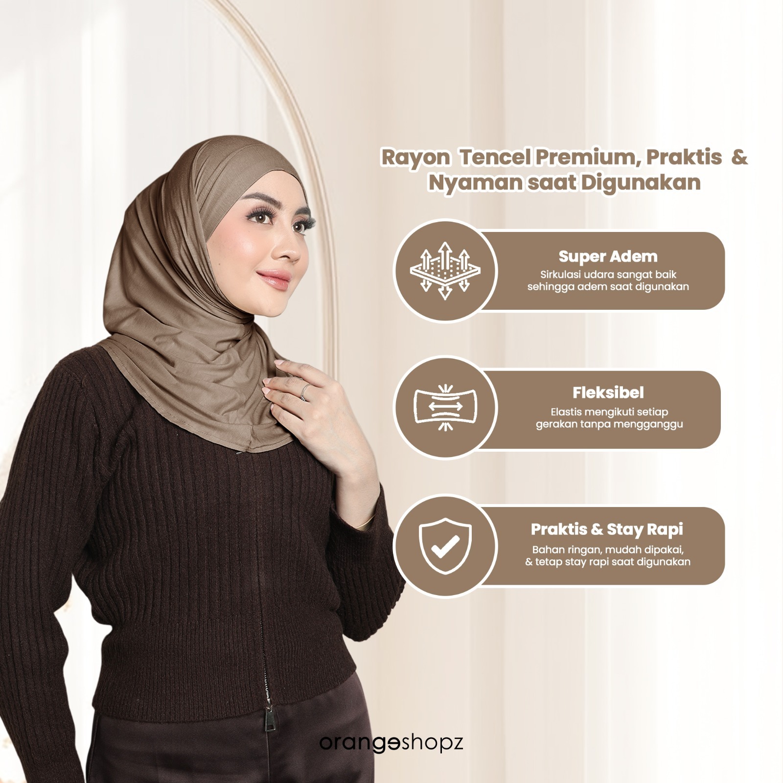 Orangeshopz - Elara Hijab Instan Tali Bandana Bergo Slip On Tie Rayon Tencel Premium