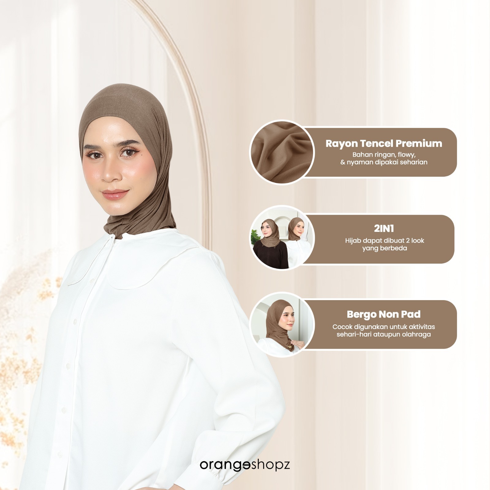 Orangeshopz - Elara Hijab Instan Tali Bandana Bergo Slip On Tie Rayon Tencel Premium