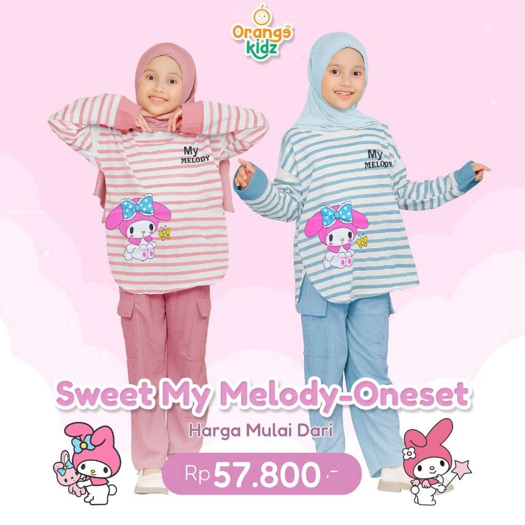 Image of Setelan Anak Perempuan Motif Strip My Melody Oneset