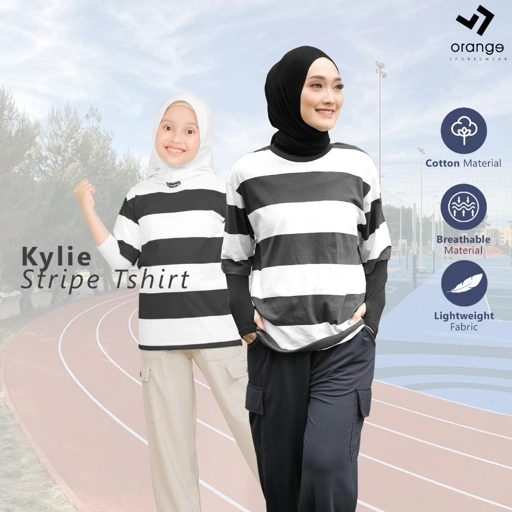 Image of Atasan Olahraga Stripe Garis Lengan Pendek Wanita Kylie Stripe Tshirt