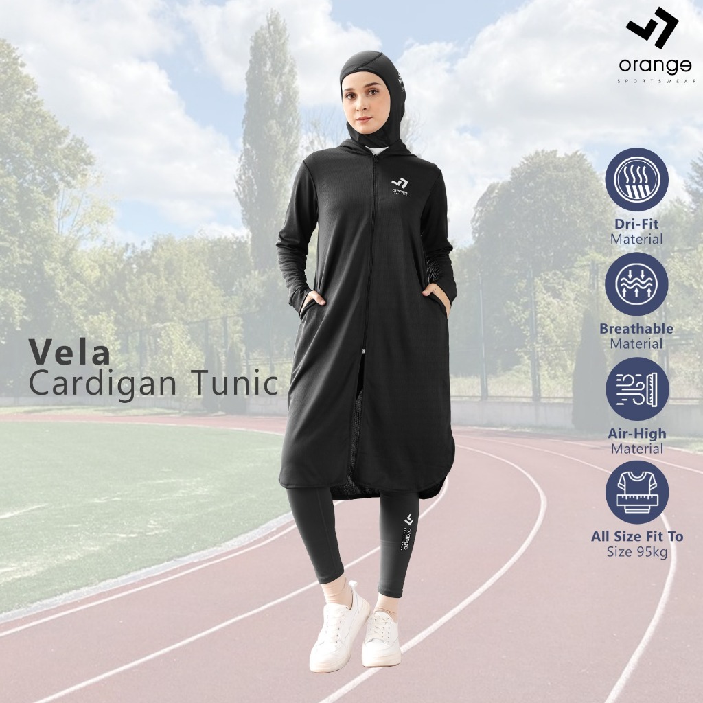 Image of Cardigan Tunic Hoodie Olahraga Vella Sporty