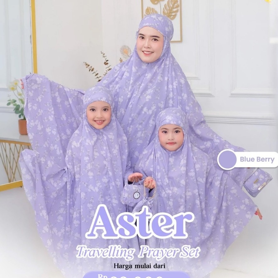 Mukena Motif Aster 2in1 Anak DewasaTraveling Prayer Set