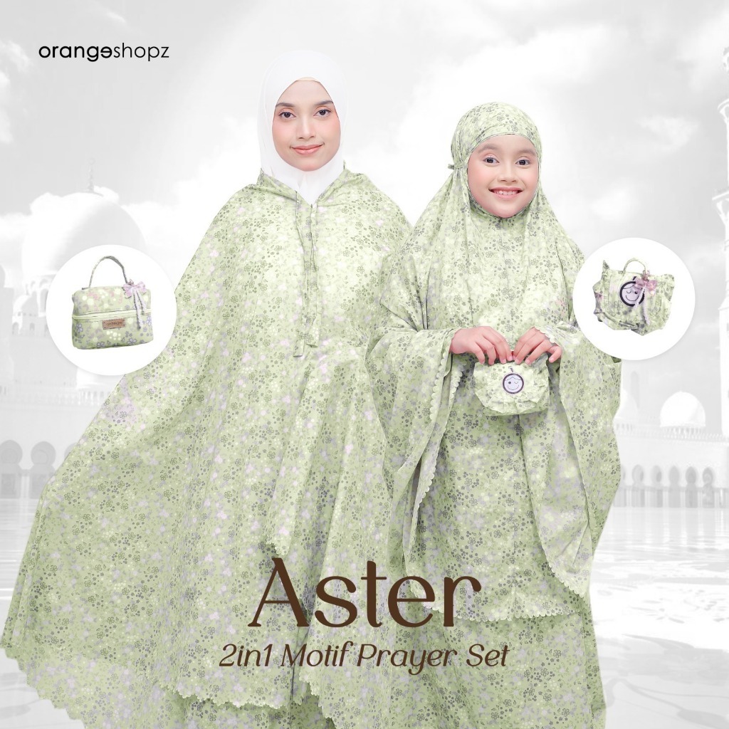 Mukena Motif Aster 2in1 Anak DewasaTraveling Prayer Set
