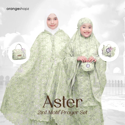 Image of Mukena Motif Aster 2in1 Anak DewasaTraveling Prayer Set