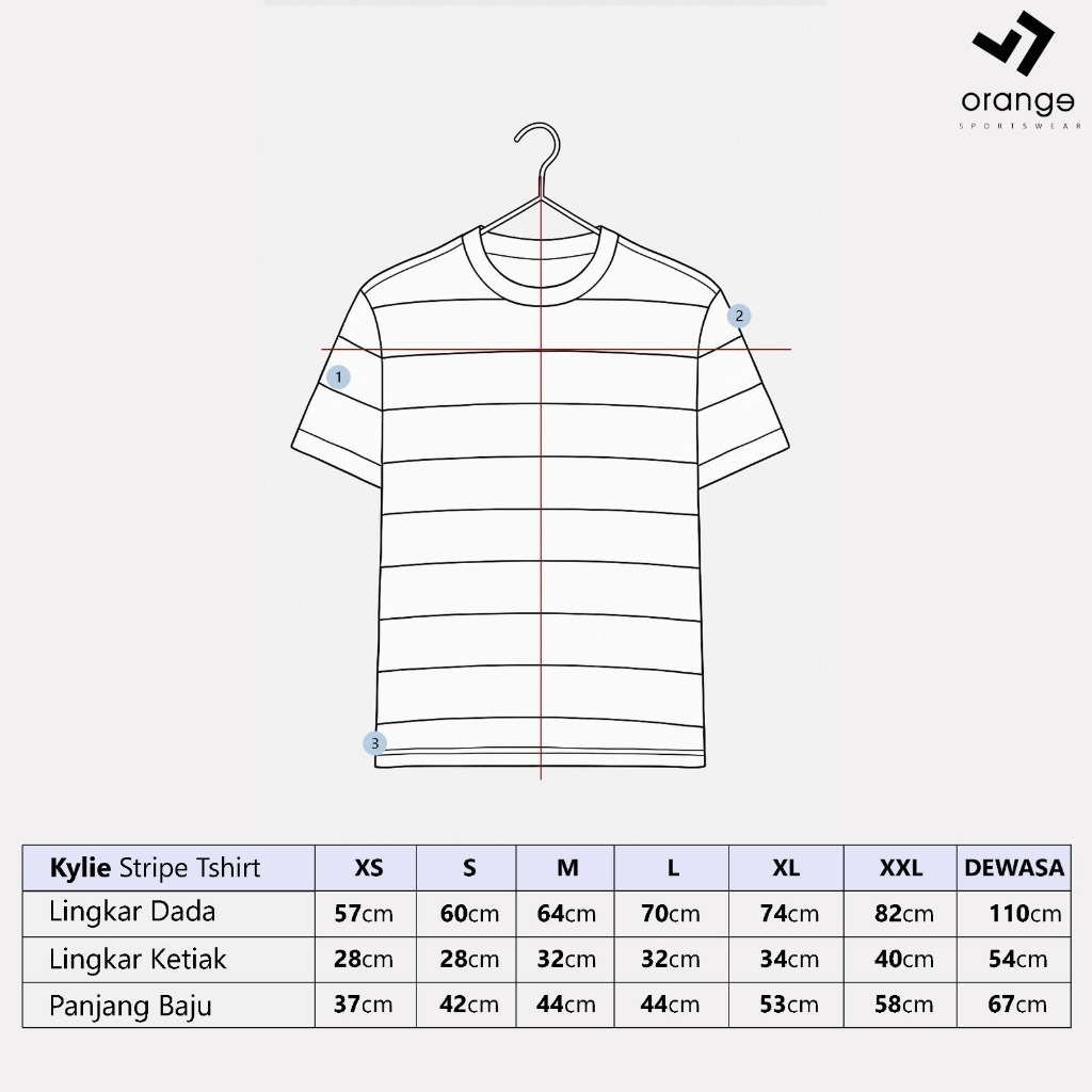 Atasan Olahraga Stripe Garis Lengan Pendek Wanita Kylie Stripe Tshirt