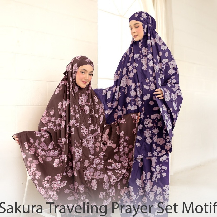 Mukena Motif Aster 2in1 Anak DewasaTraveling Prayer Set