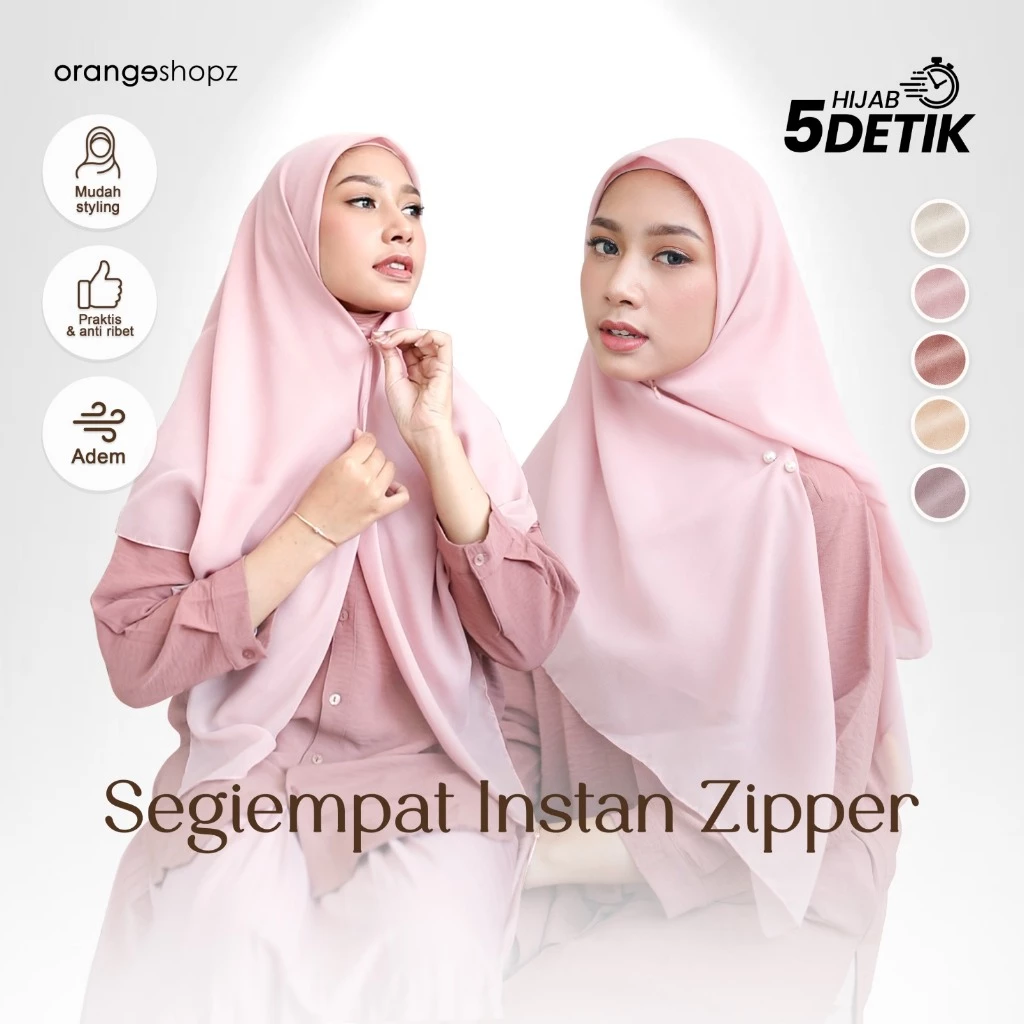 Hijab Instan Sleting Dewasa / Jilbab Segiempat Instan Zipper