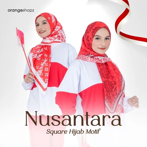 Hijab Segiempat Merah Putih Motif Nusantara Ethnic Scarf