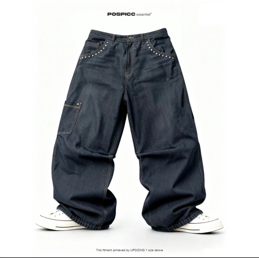 Image of Studded Raw Denim Loose Pants - POSPICC Essentiel 