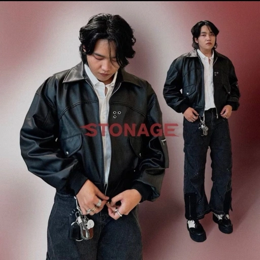 Image of POSPICC LEATHER - STONAGE BOMBER JACKET