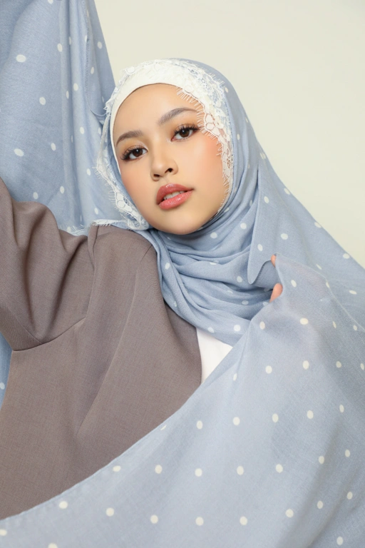 Polkadot Lace Scarf Powder Blue | Pashmina Printed Modals