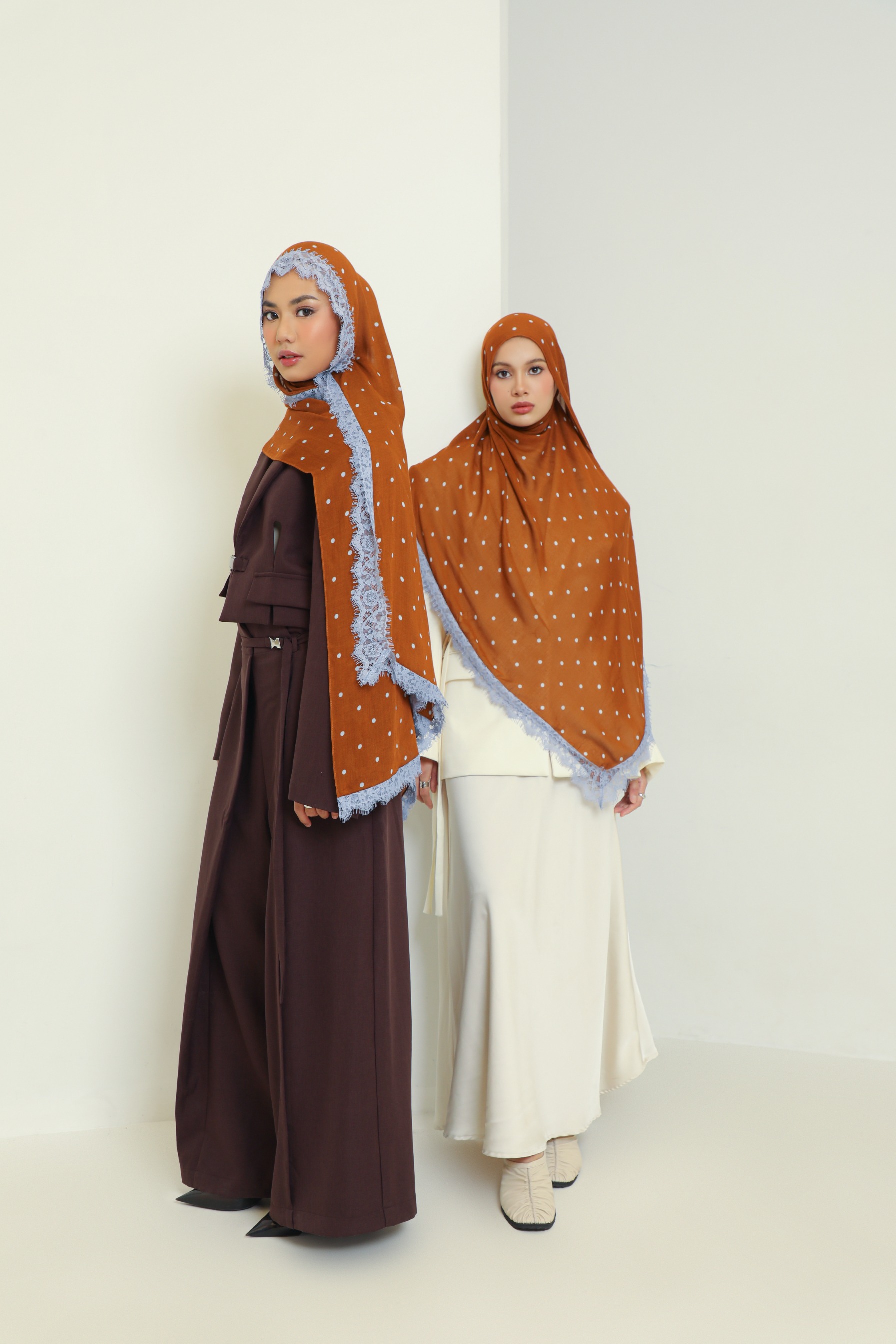 Polkadot Lace Scarf Caramel Dot | Pashmina Printed Modals