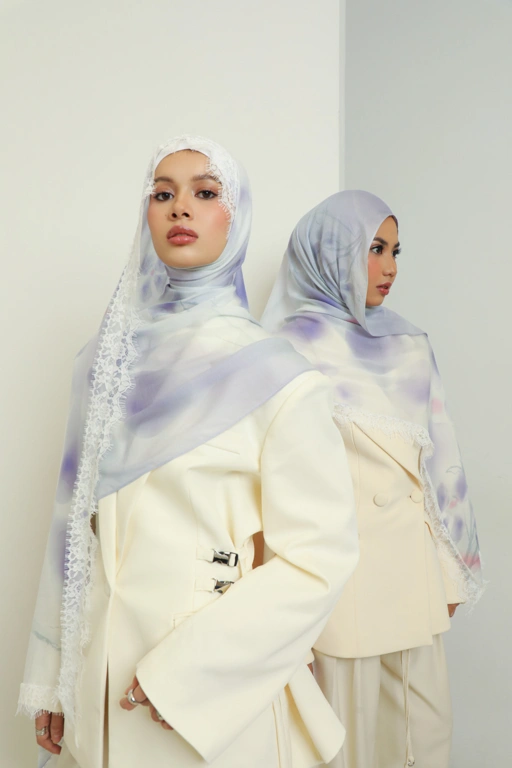 Floral Lace Scarf Lilac Blossom | Pashmina Printed Modals