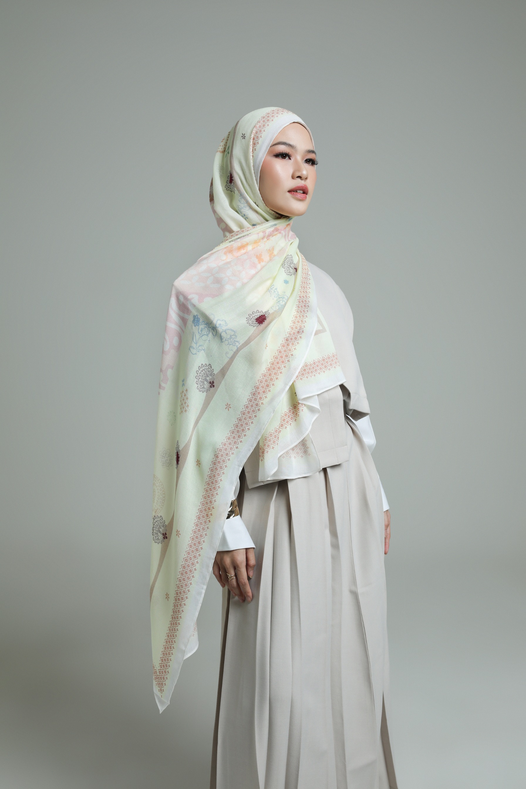 Batik Scarf Kenanga Beige | Pashmina Printed Modals