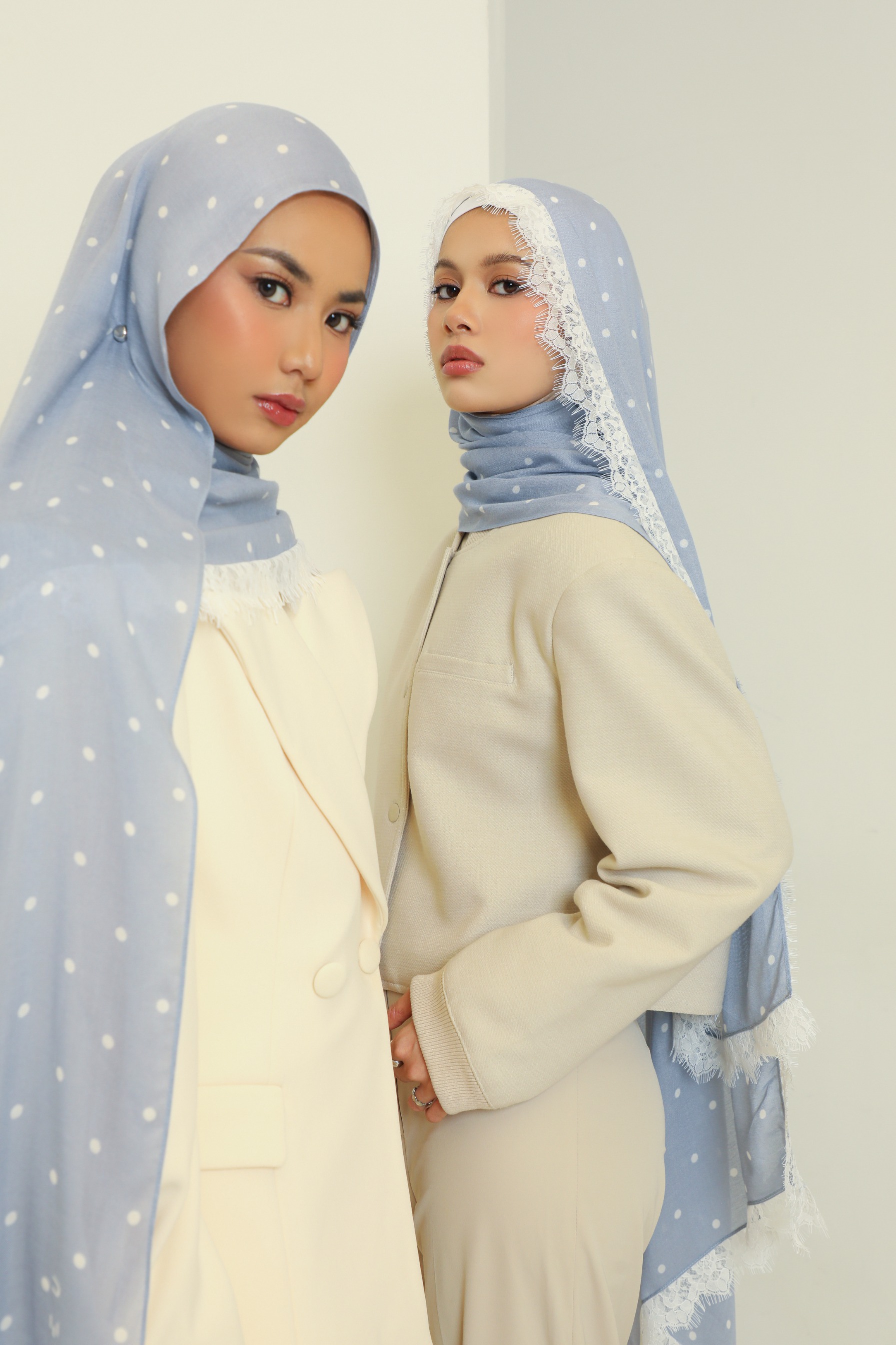 Polkadot Lace Scarf Powder Blue | Pashmina Printed Modals