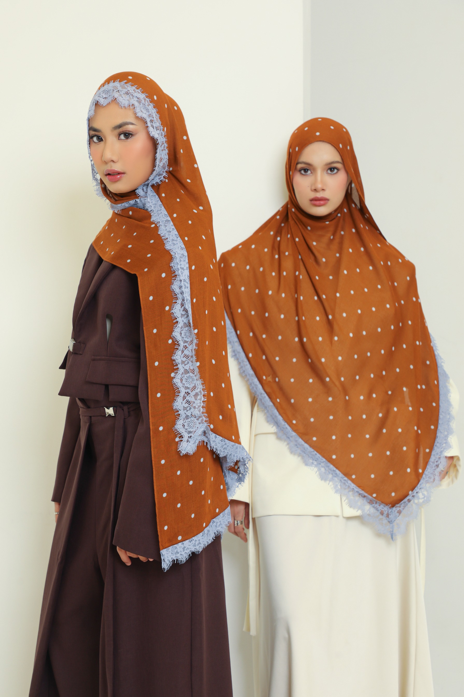 Polkadot Lace Scarf Caramel Dot | Pashmina Printed Modals