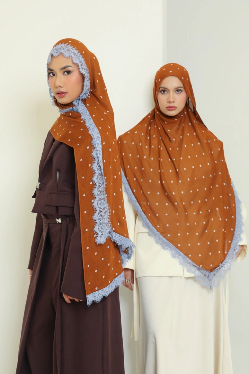 Polkadot Lace Scarf Caramel Dot | Pashmina Printed Modals
