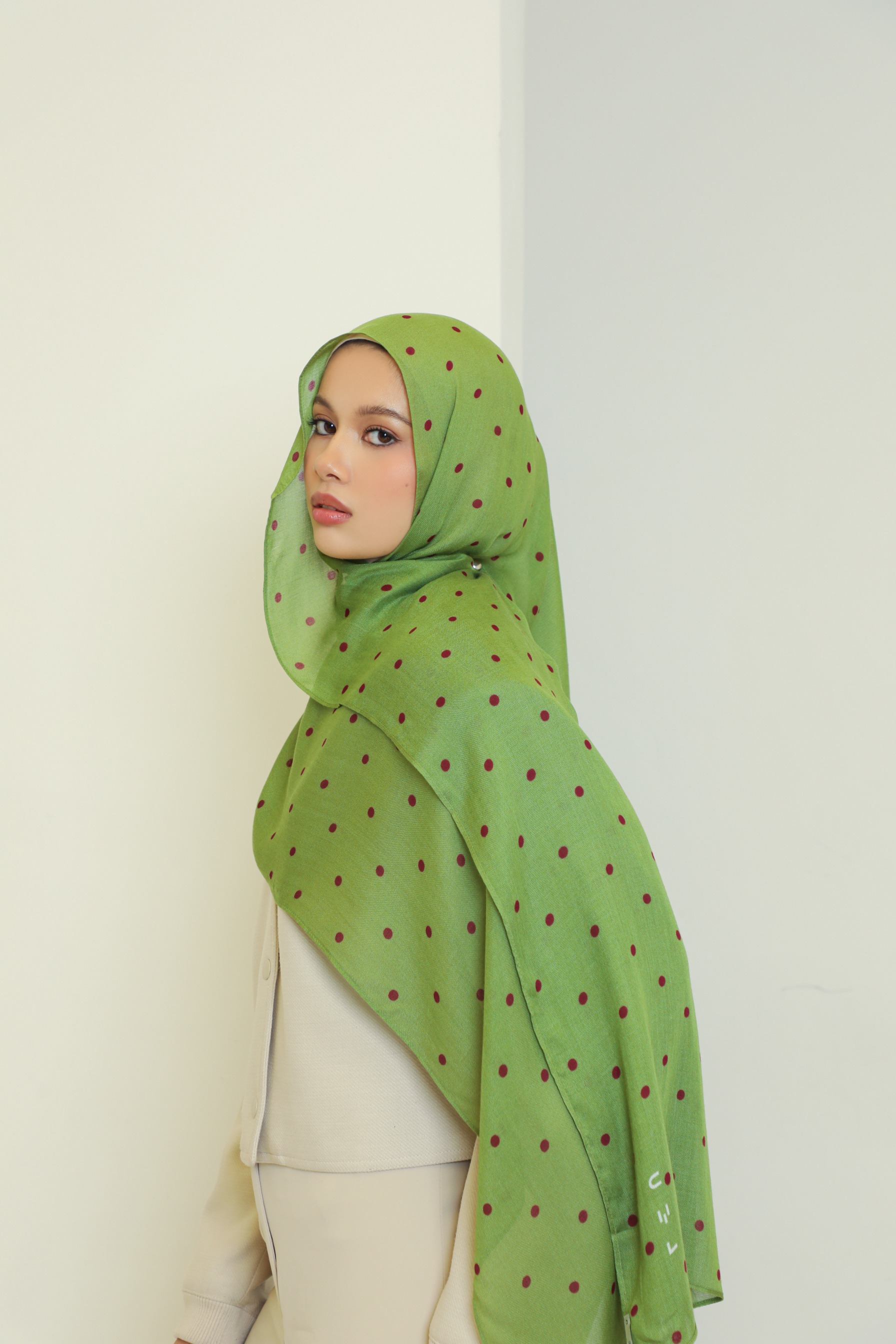 Polkadot Scarf Pistachio Berry | Pashmina Printed Modals