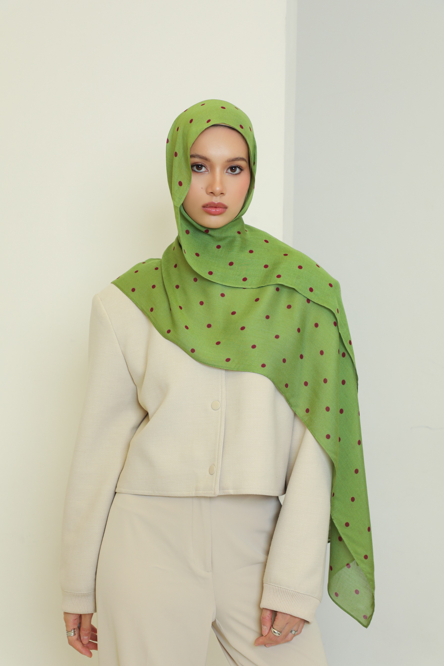 Polkadot Scarf Pistachio Berry | Pashmina Printed Modals