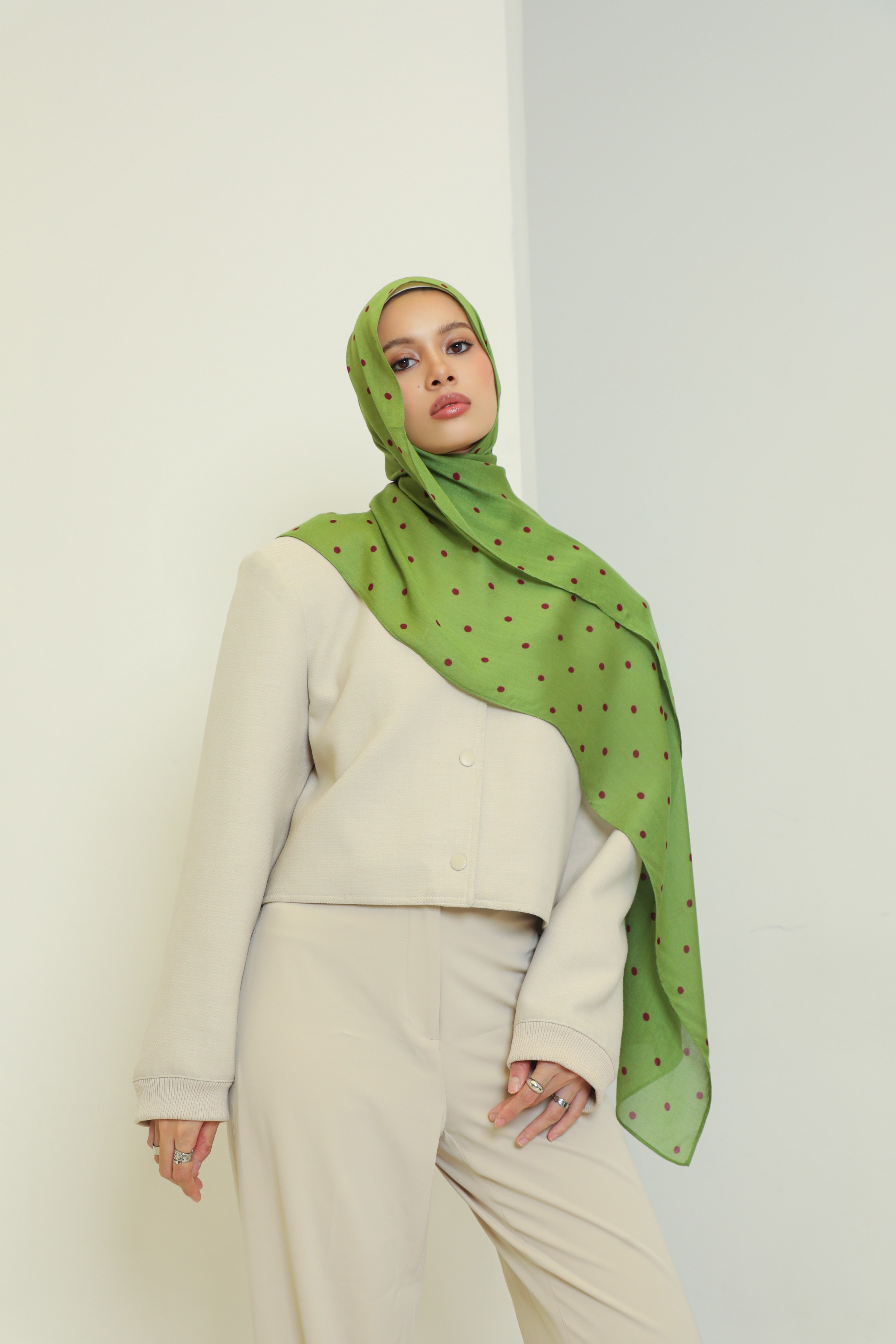 Polkadot Scarf Pistachio Berry | Pashmina Printed Modals