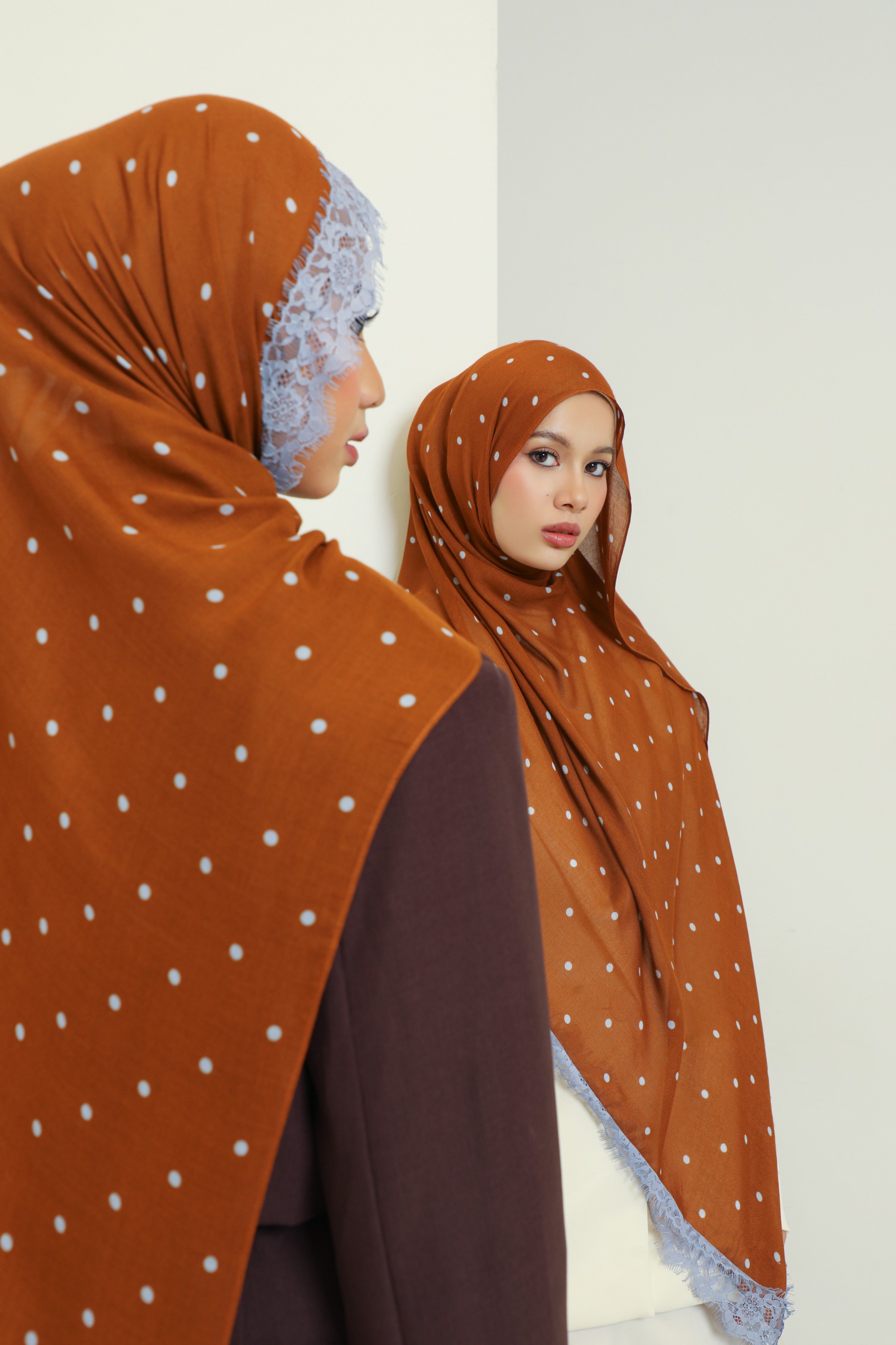 Polkadot Lace Scarf Caramel Dot | Pashmina Printed Modals