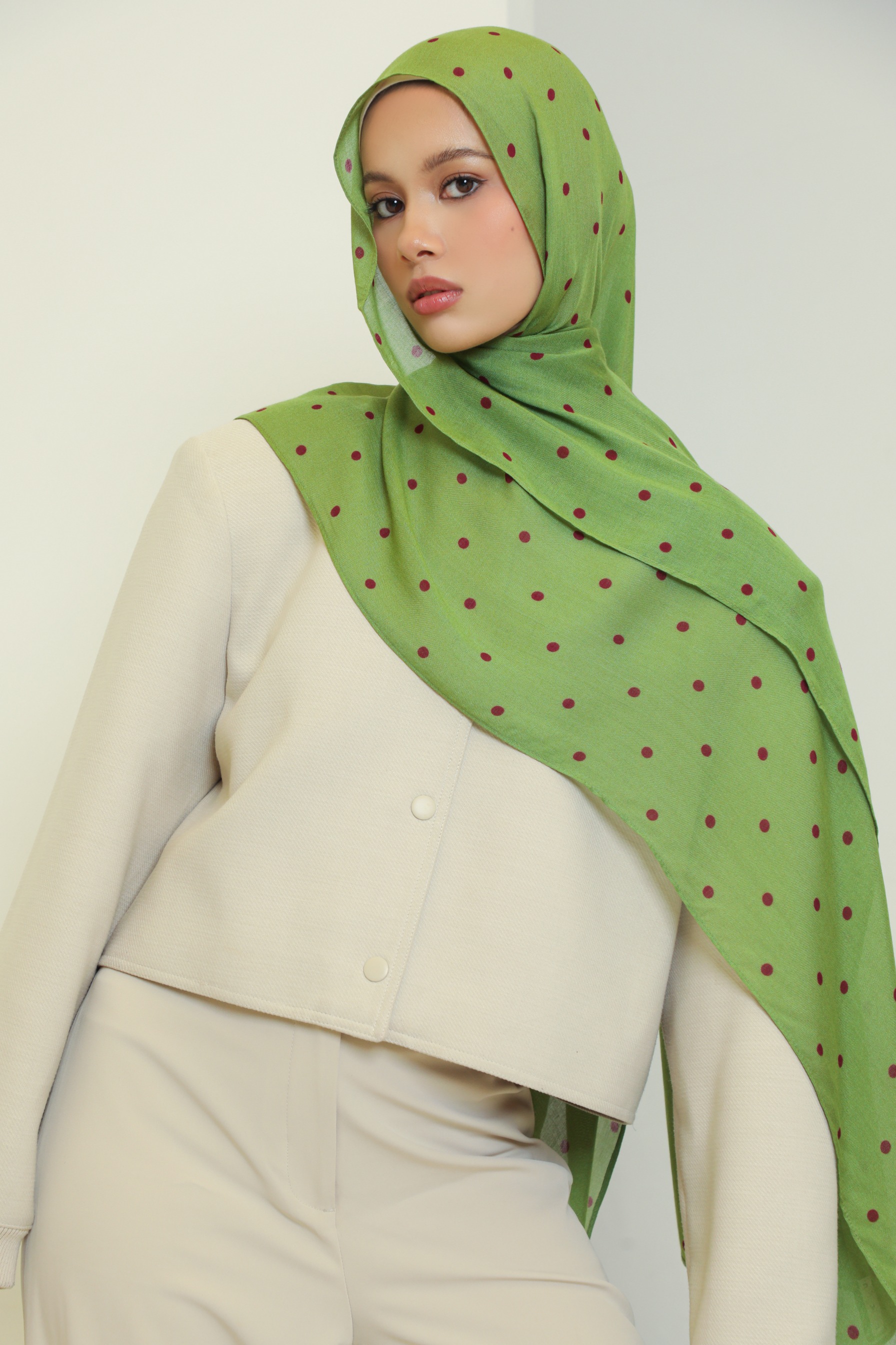 Polkadot Scarf Pistachio Berry | Pashmina Printed Modals