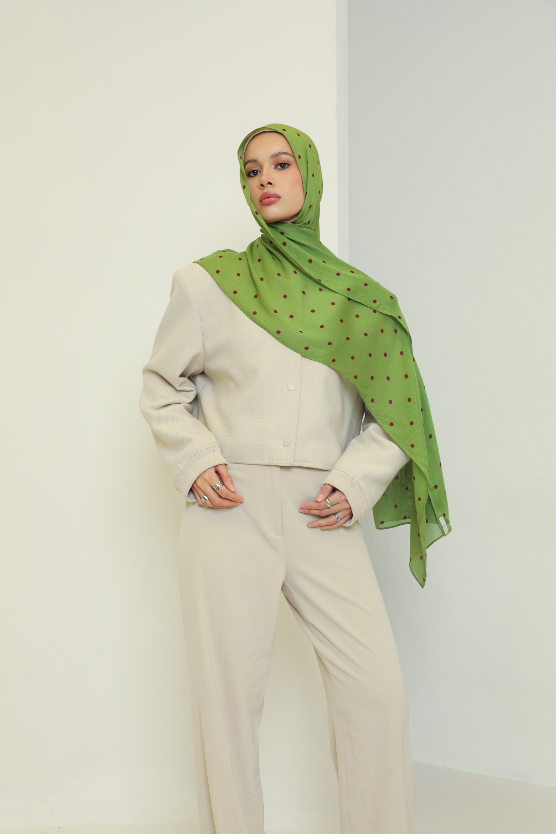 Polkadot Scarf Pistachio Berry | Pashmina Printed Modals