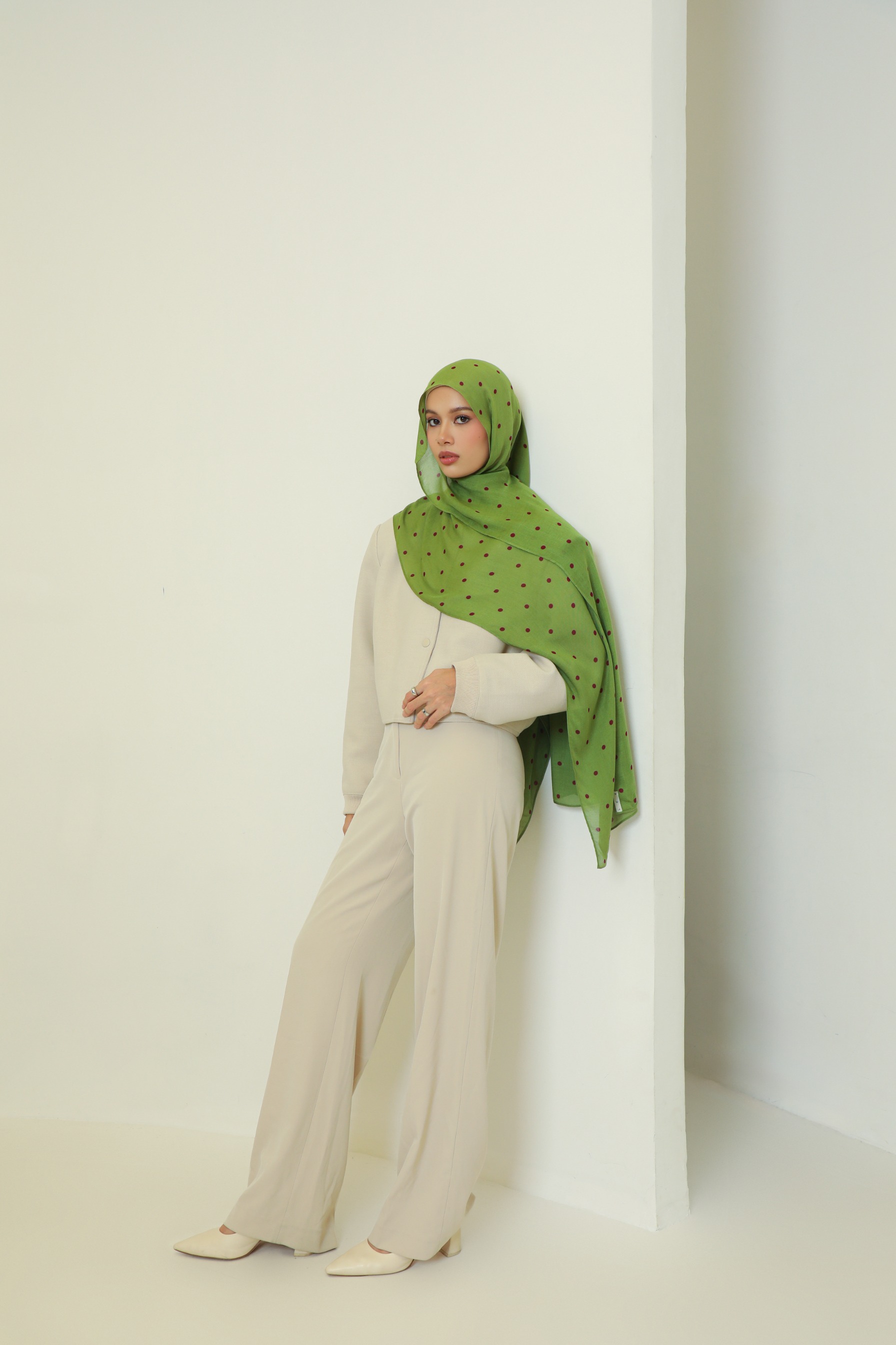 Polkadot Scarf Pistachio Berry | Pashmina Printed Modals