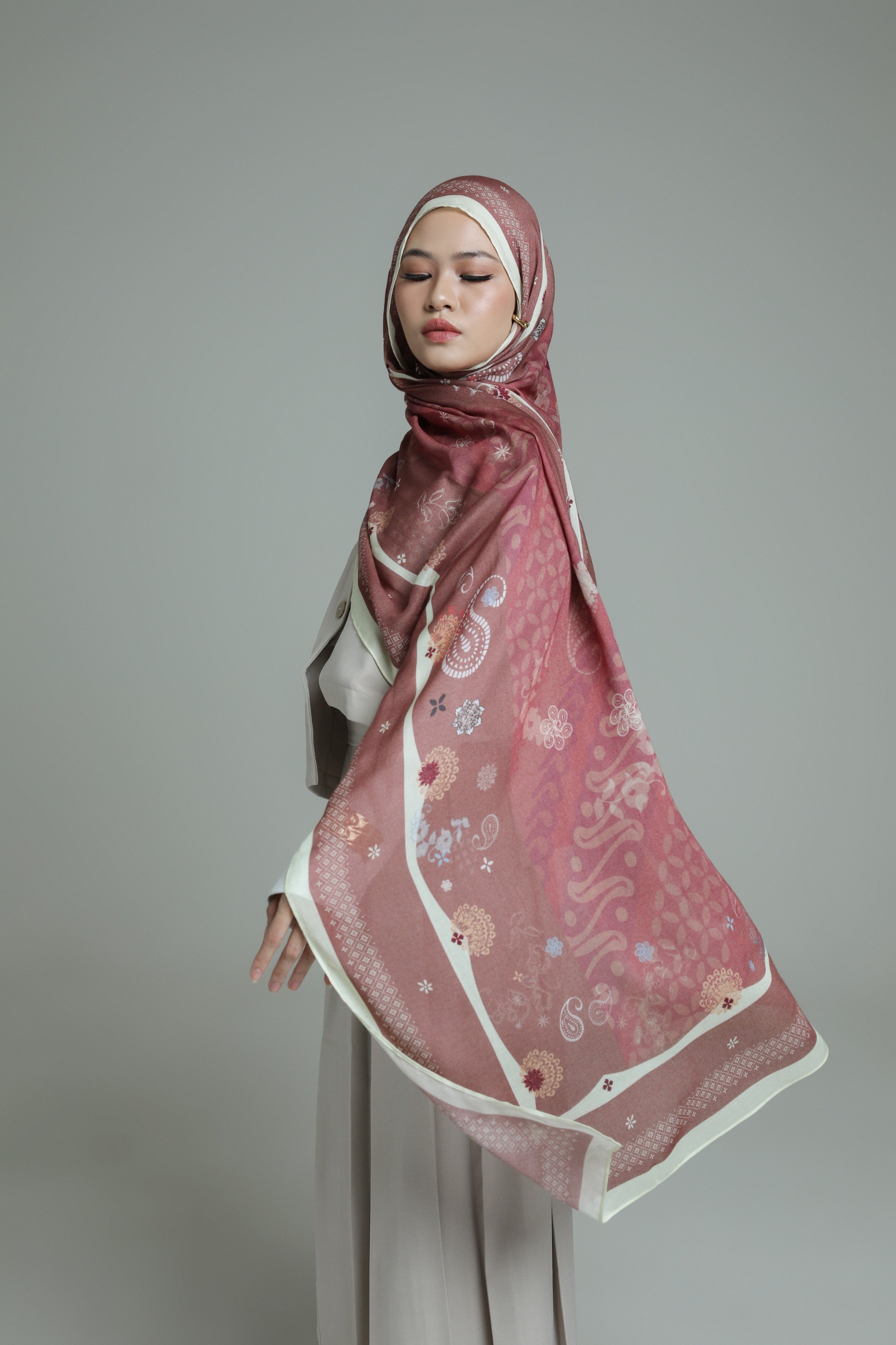 Batik Scarf Seroja Blush | Pashmina Printed Modals